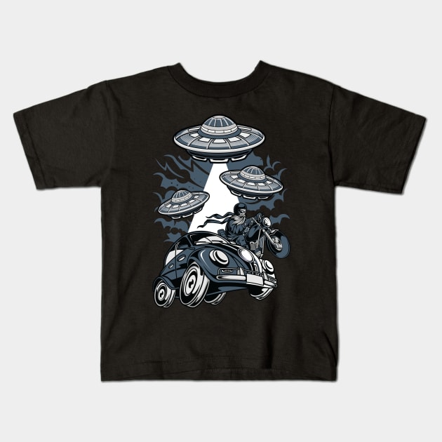 UFO theme GREY Kids T-Shirt by Mako Design 